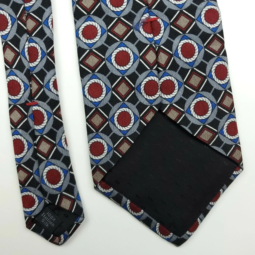 Henry Grethel Black Red‎ Geometric Silk Tie Wide